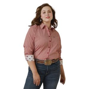Women's Red Gingham Button-Down Shirt